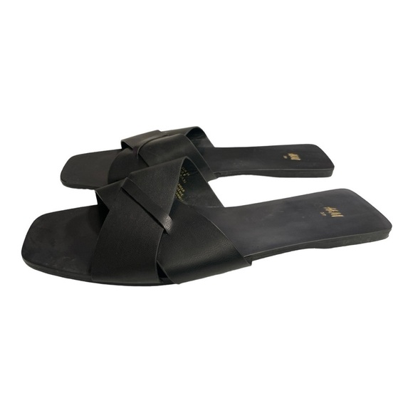 H&M Black Leather Slides Slippers Sandals size 8 - Picture 1 of 9